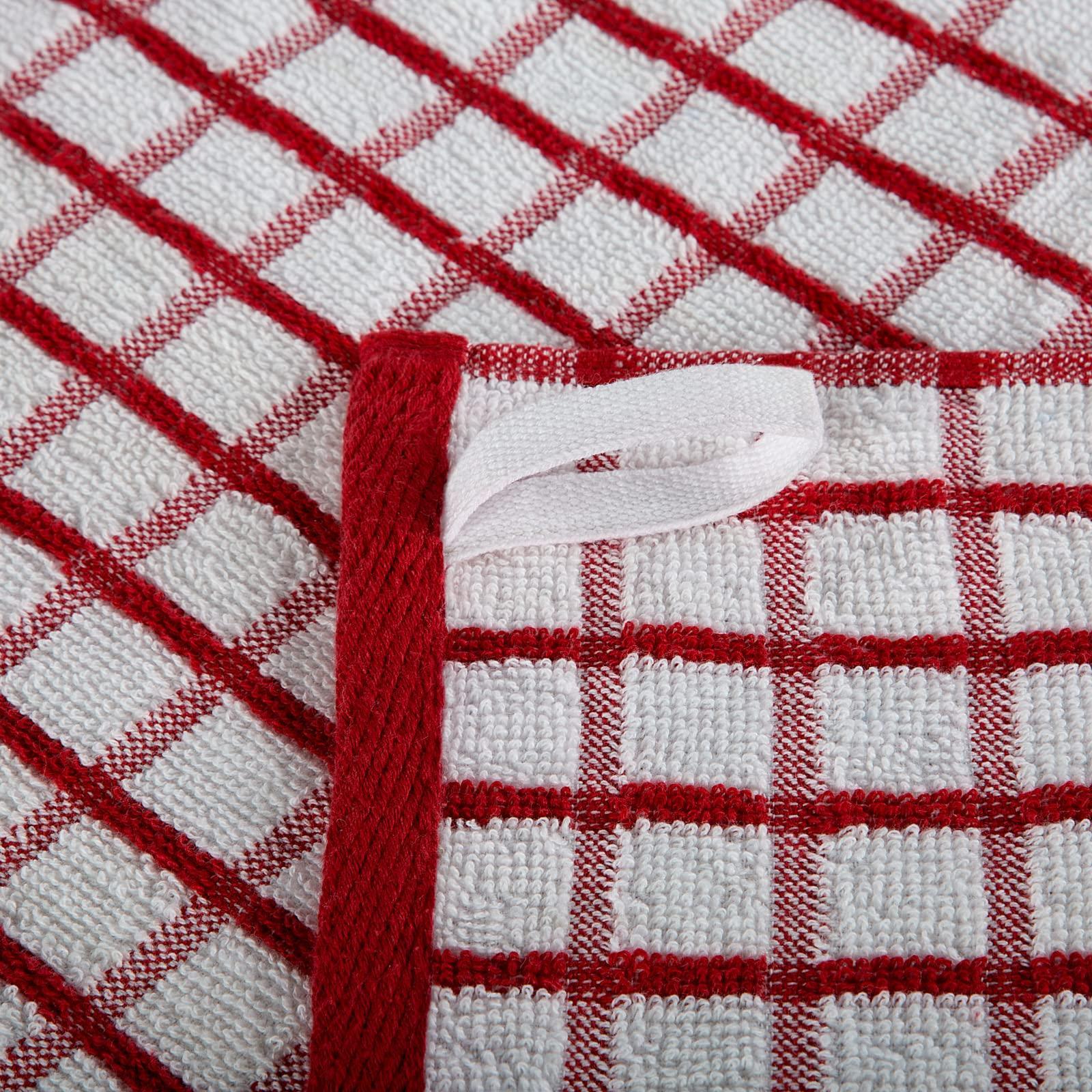 Premium Dish Towels for Kitchen with Hanging Loop 8 Pack 16x26 inch Red Color